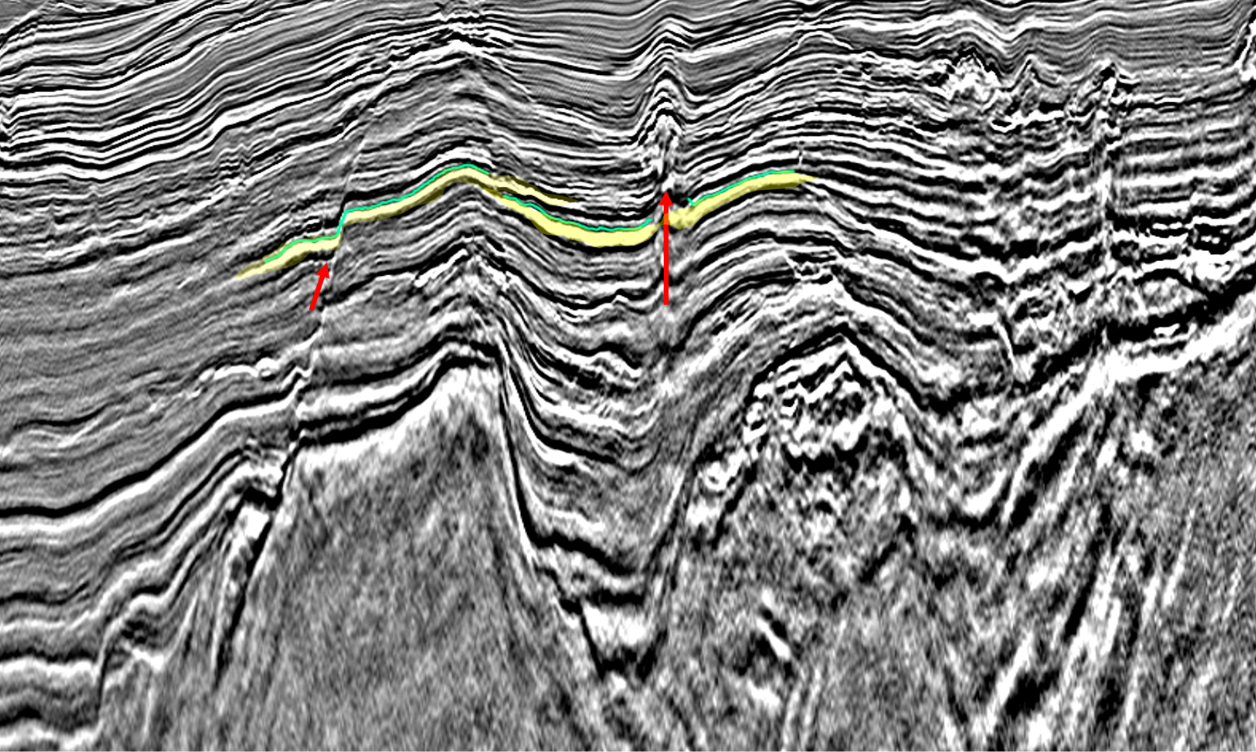 Figure 3 Raw Repro FWI image highlighting a ponded fan draped over an underlying structural high offshore Liberia, charged by migration along faults Figure 3 Raw Repro FWI image highlighting a ponded fan draped over an underlying structural high offshore Liberia, charged by migration along faults