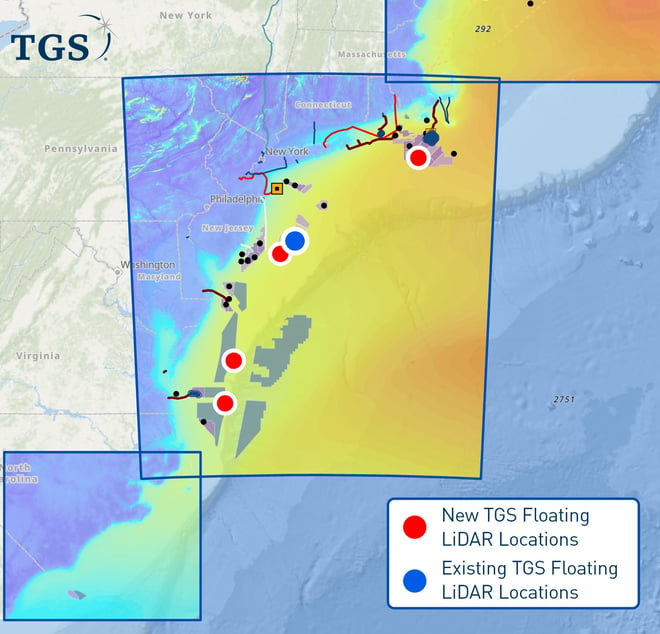 TGS US EAst Coast FLiDAR Locations March 2023