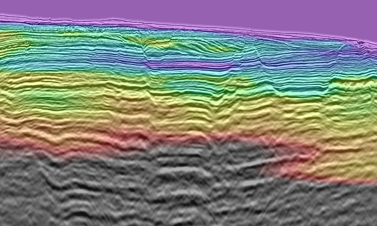KPSDM full stack seismic section with a velocity model overlay